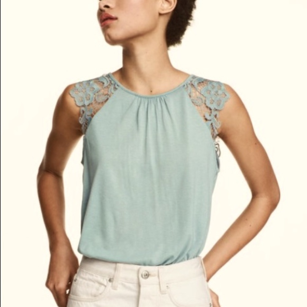 H&M teal lace sleeve blouse